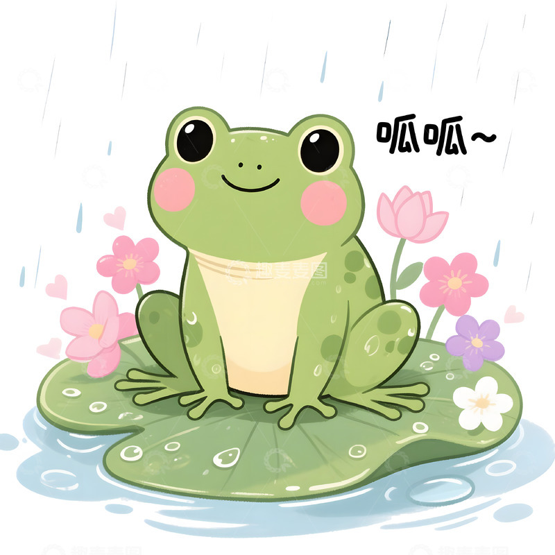 高清大图下载【趣麦麦图】雨中小青蛙谷雨卡通插画素材
