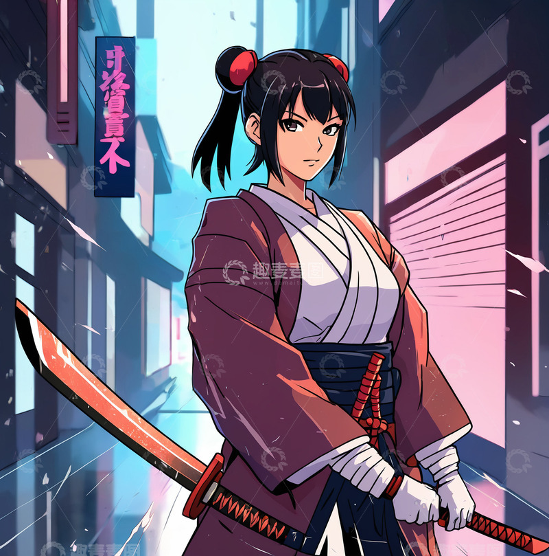 高清大图下载【趣麦麦图】霓虹女武士6