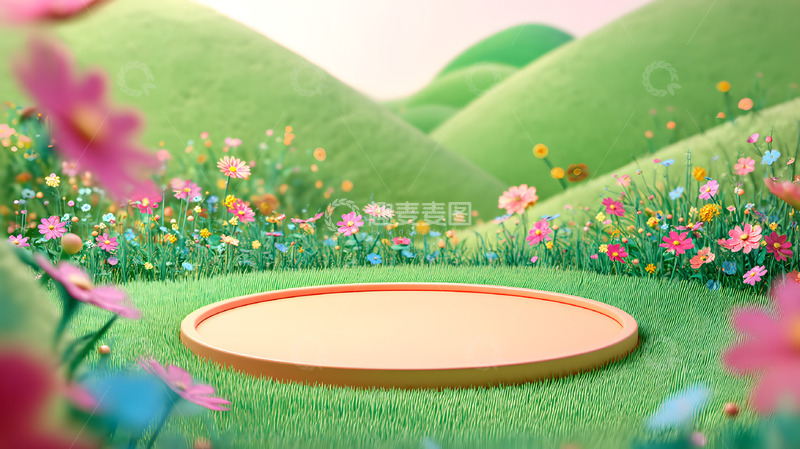 高清大图下载【趣麦麦图】卡通3D春天电商圆台背景