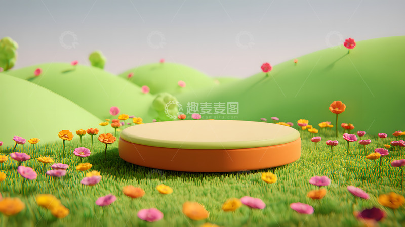 高清大图下载【趣麦麦图】卡通3D春天电商圆台背景4