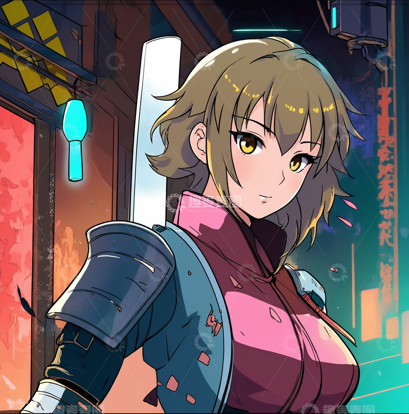 高清大图下载【趣麦麦图】霓虹女武士1