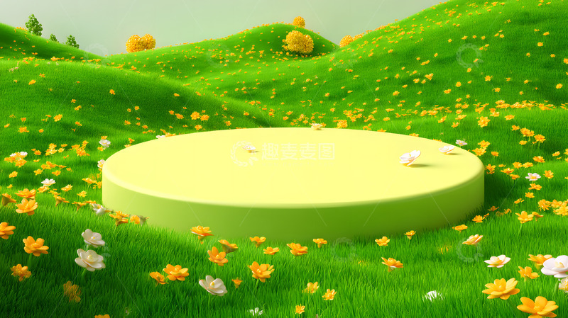 高清大图下载【趣麦麦图】卡通春天3d电商圆台背景7