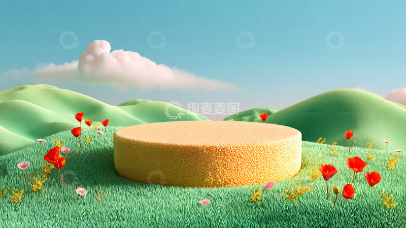 高清大图下载【趣麦麦图】卡通3D春天电商圆台背景6