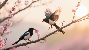 两只喜鹊在花枝上1