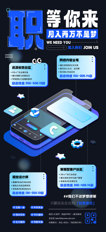 蓝色招聘海报1