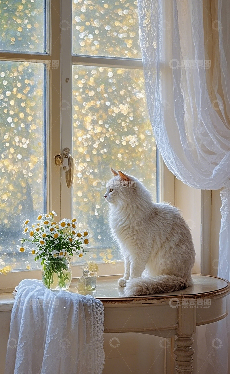 高清大图下载【趣麦麦图】窗台边的小猫
