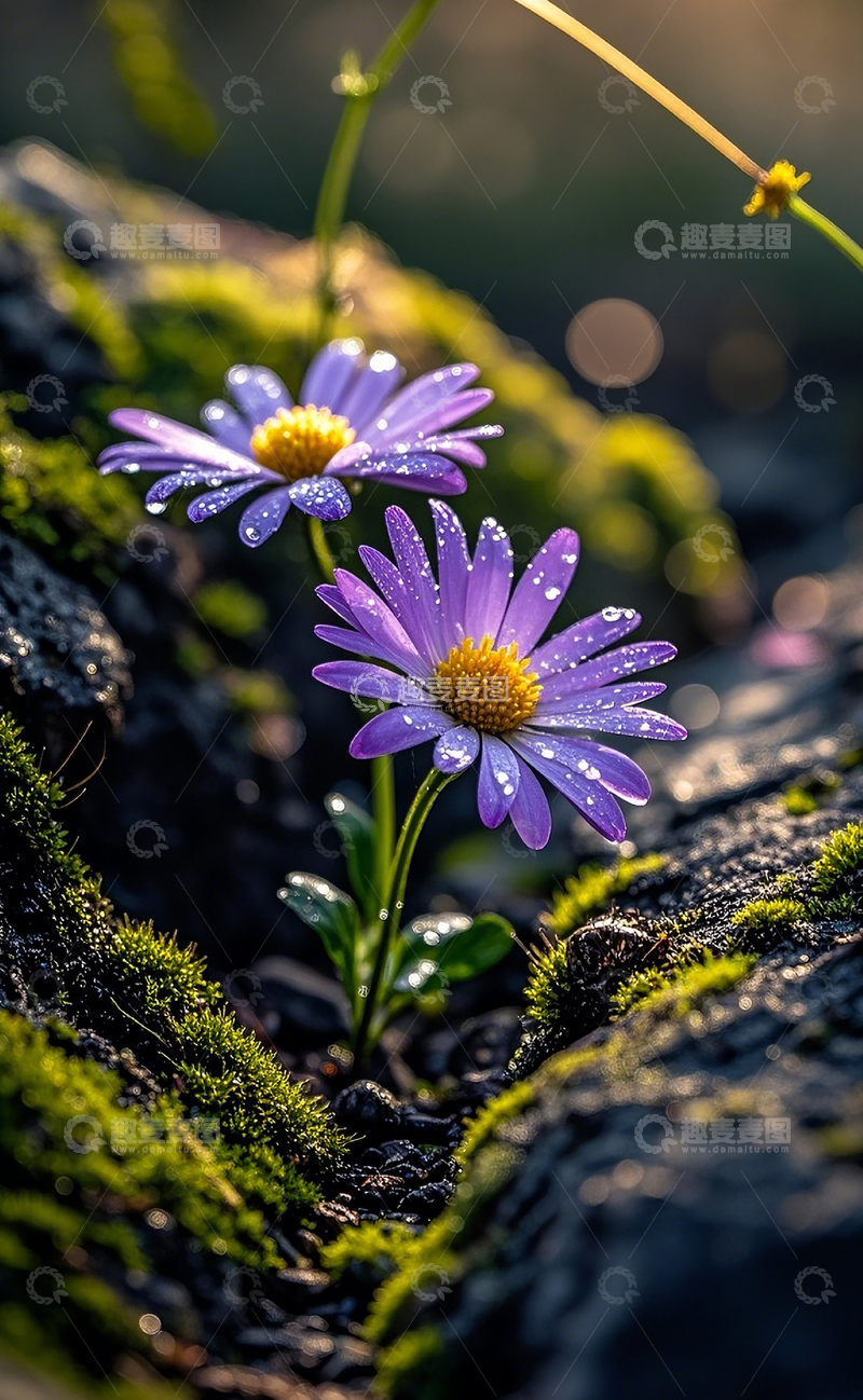 高清大图下载【趣麦麦图】裂缝中生长的紫色雏菊2