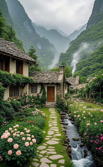 山谷中的山石屋1