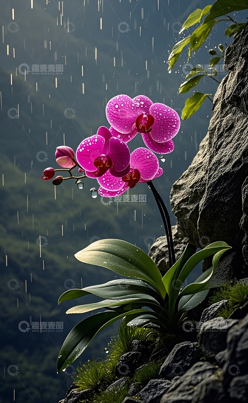 高清大图下载【趣麦麦图】蝴蝶兰长在悬崖峭壁上3
