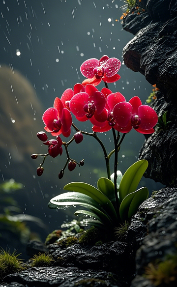 蝴蝶兰长在悬崖峭壁上