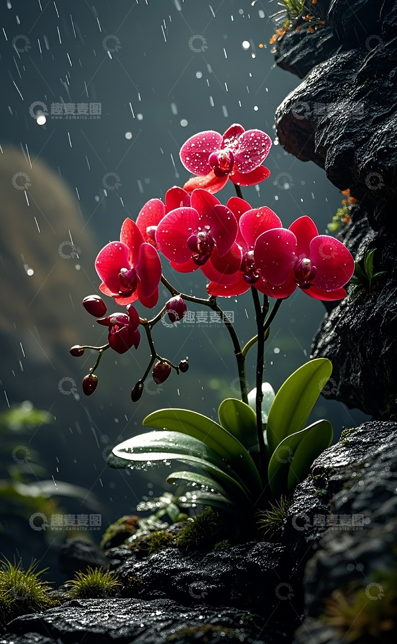 高清大图下载【趣麦麦图】蝴蝶兰长在悬崖峭壁上