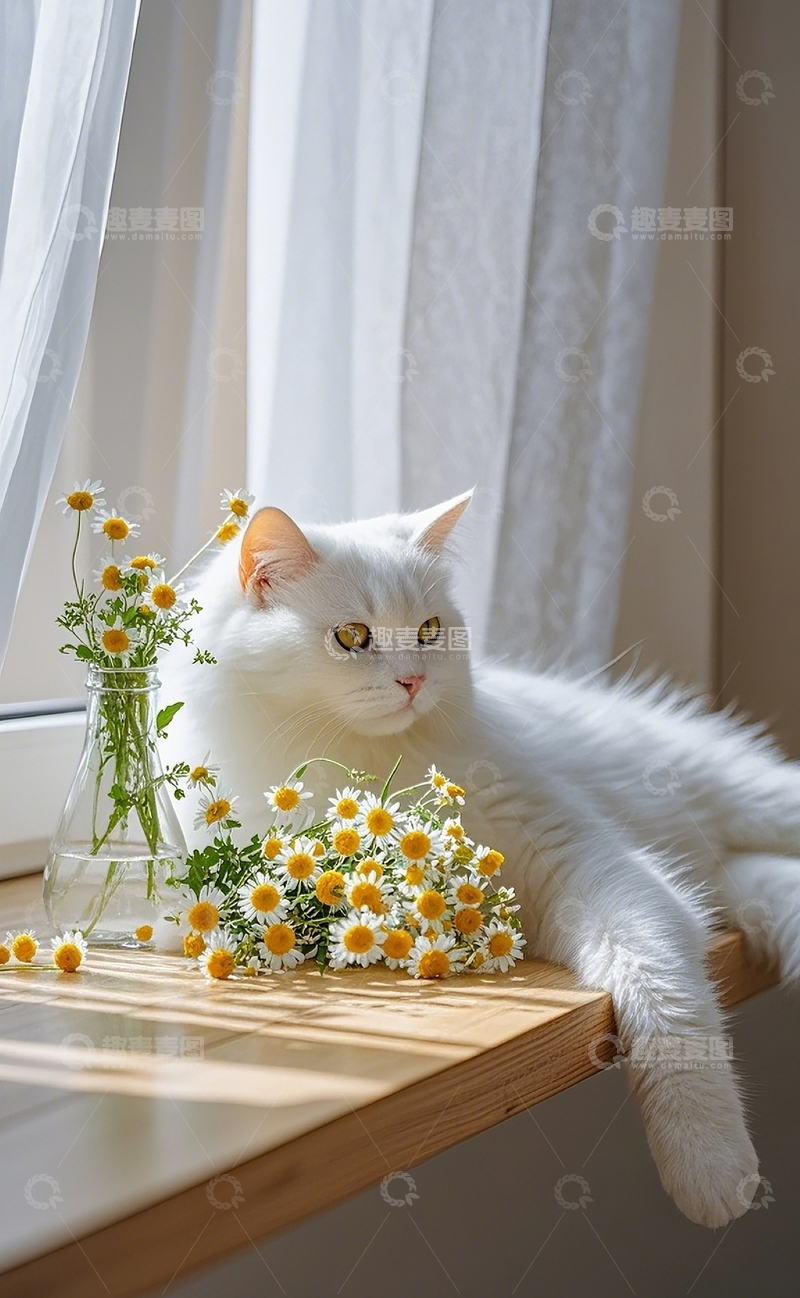 高清大图下载【趣麦麦图】窗台边的小猫3