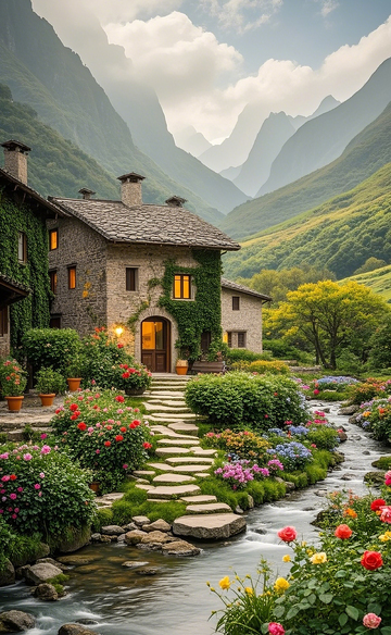 山谷中的山石屋