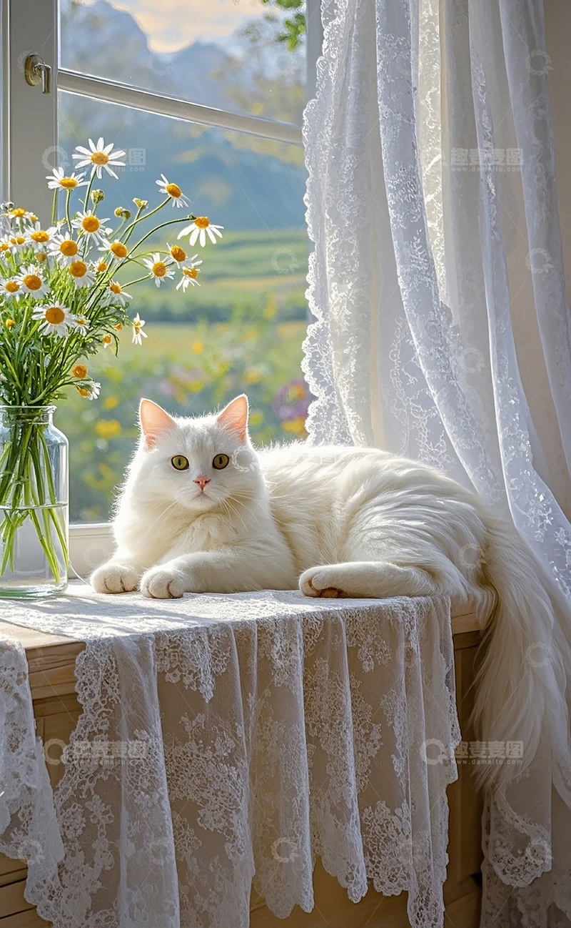 高清大图下载【趣麦麦图】窗台边的小猫1