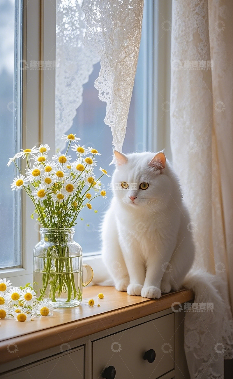 高清大图下载【趣麦麦图】窗台边的小猫2