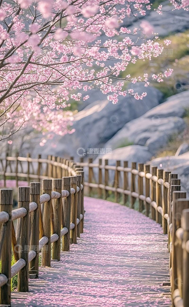 高清大图下载【趣麦麦图】小径上的桃花1