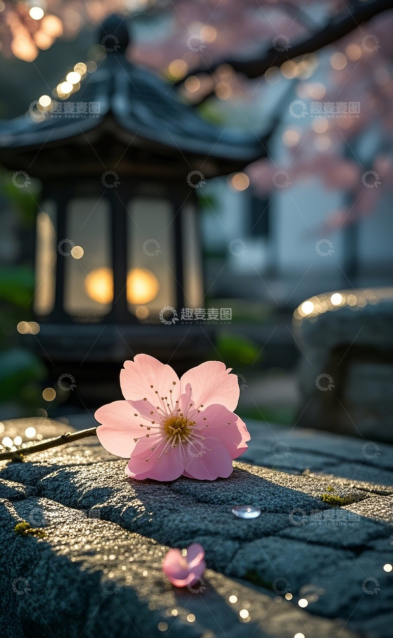 高清大图下载【趣麦麦图】青石台阶上的樱花1