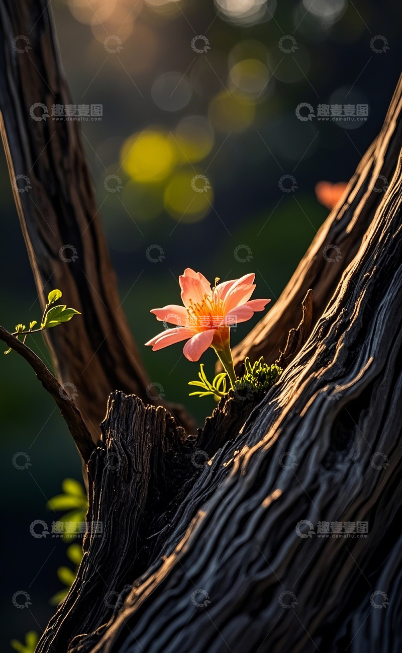 高清大图下载【趣麦麦图】枯木上开出一朵漂亮的小花