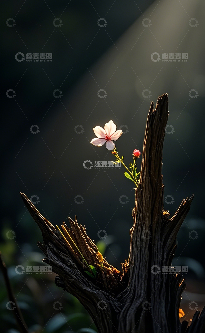 高清大图下载【趣麦麦图】枯木上开出一朵漂亮的小花1