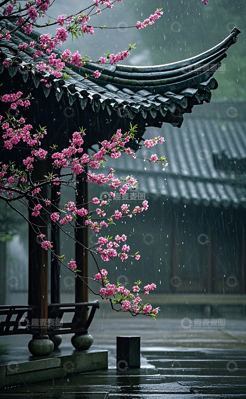 高清大图下载【趣麦麦图】雨中的海棠花