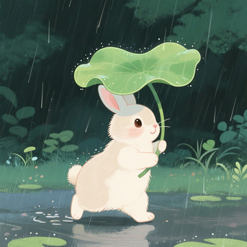 节日节气下雨天雨中漫步的小兔