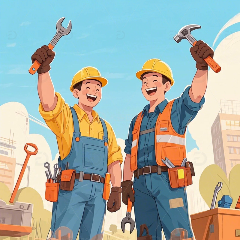 五一劳动节开心的工人们