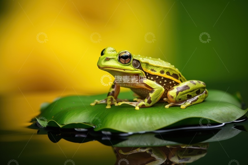 高清大图下载【趣麦麦图】站在荷叶上的一只青蛙