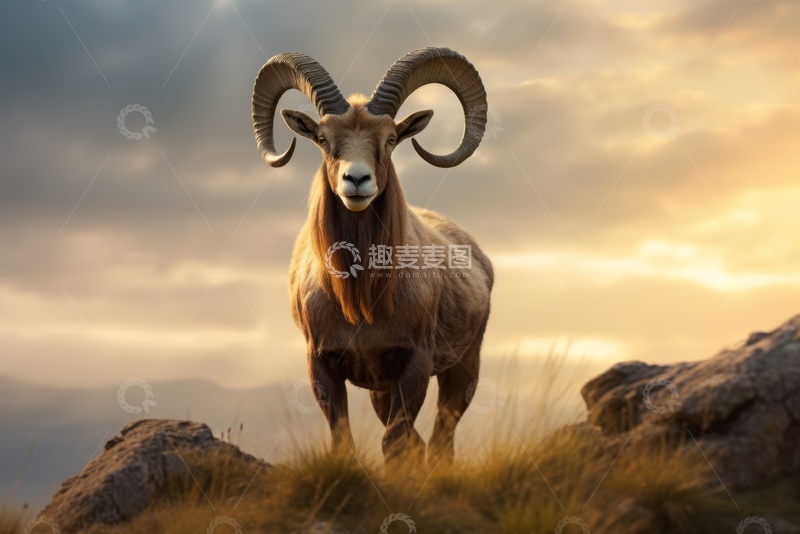 高清大图下载【趣麦麦图】一只大角山羊