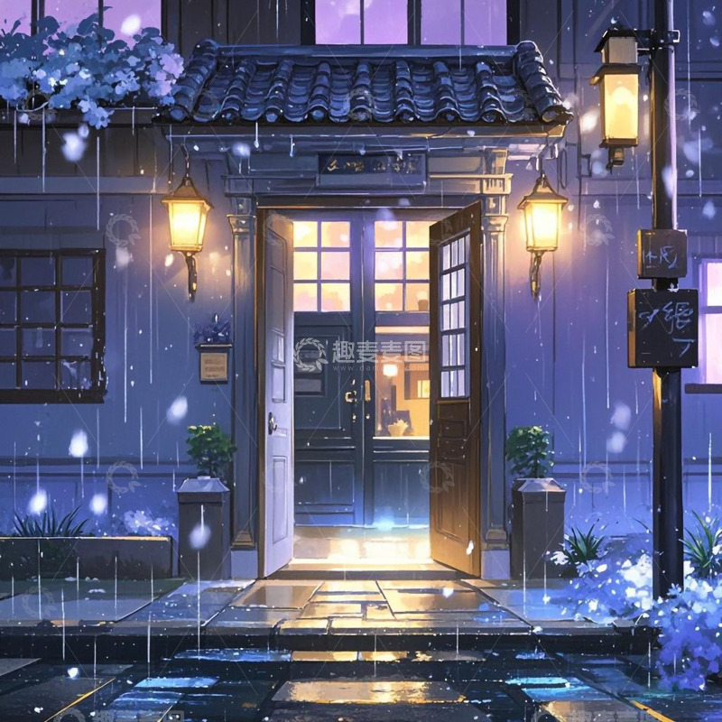 高清大图下载【趣麦麦图】夜晚的门外