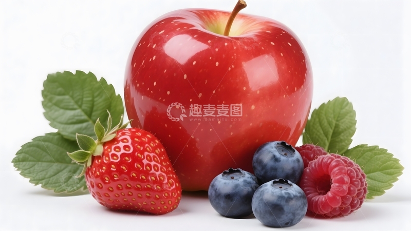 高清大图下载【趣麦麦图】白色背景下的苹果和浆果1