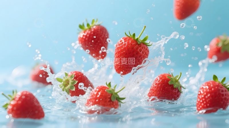 高清大图下载【趣麦麦图】落入水中的草莓特写1