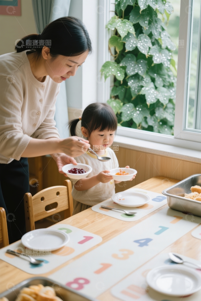 高清大图下载【趣麦麦图】温馨的亲子用餐时光