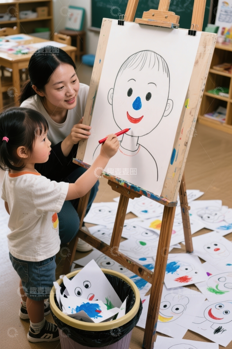 高清大图下载【趣麦麦图】幼师指导幼儿绘画