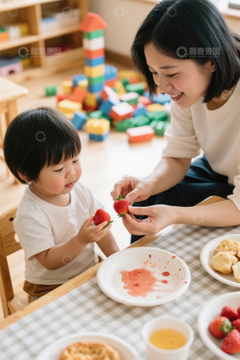高清大图下载【趣麦麦图】亲子时光草莓的甜蜜