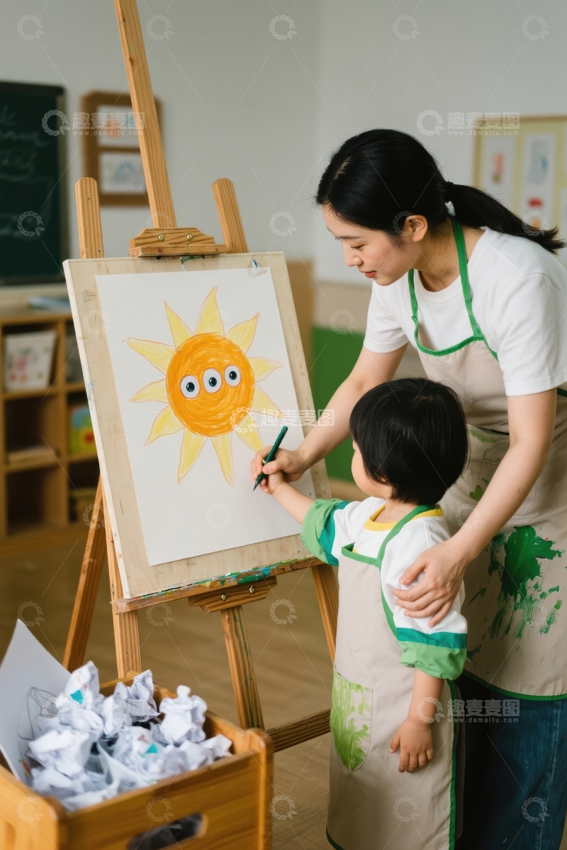高清大图下载【趣麦麦图】亲子绘画时光