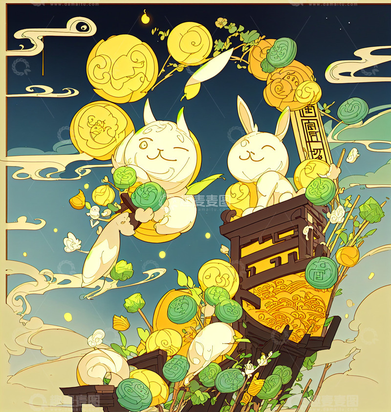 高清大图下载【趣麦麦图】中秋节插画11