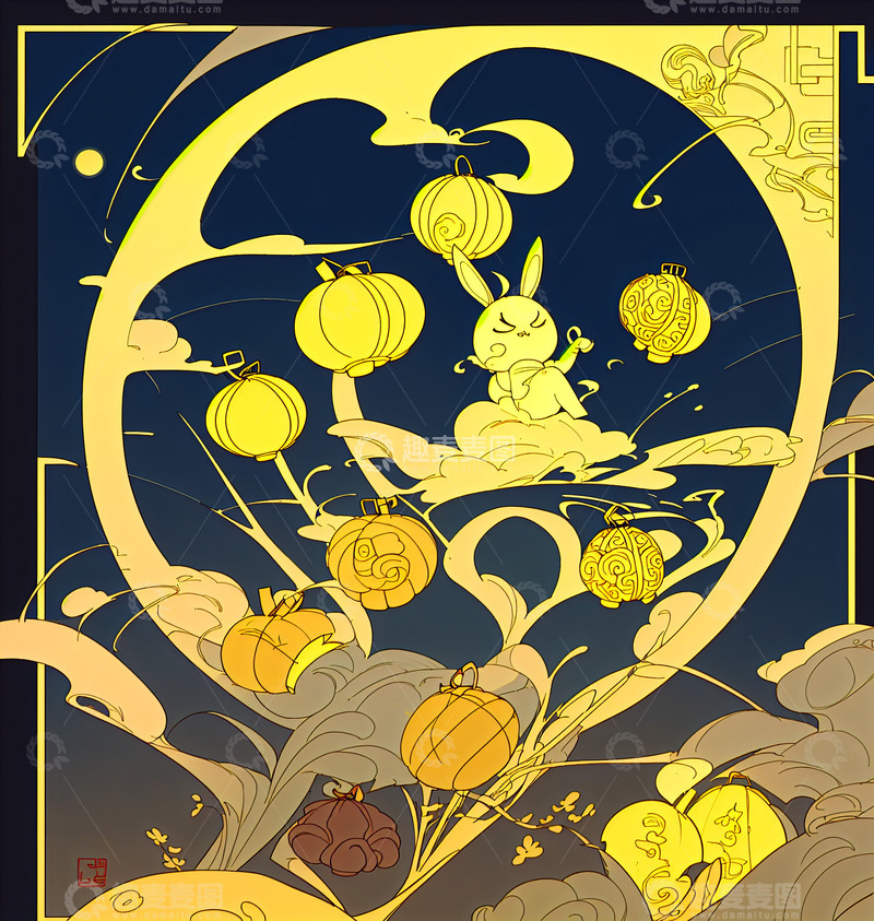 高清大图下载【趣麦麦图】中秋节插画14