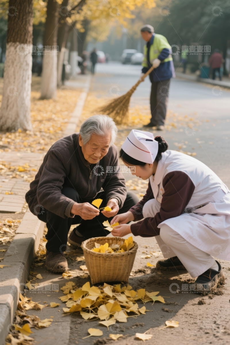 高清大图下载【趣麦麦图】秋日拾落叶
