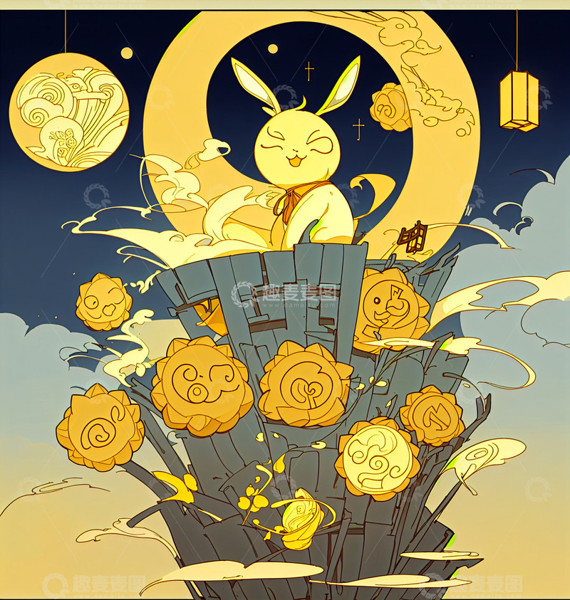 高清大图下载【趣麦麦图】中秋节插画12