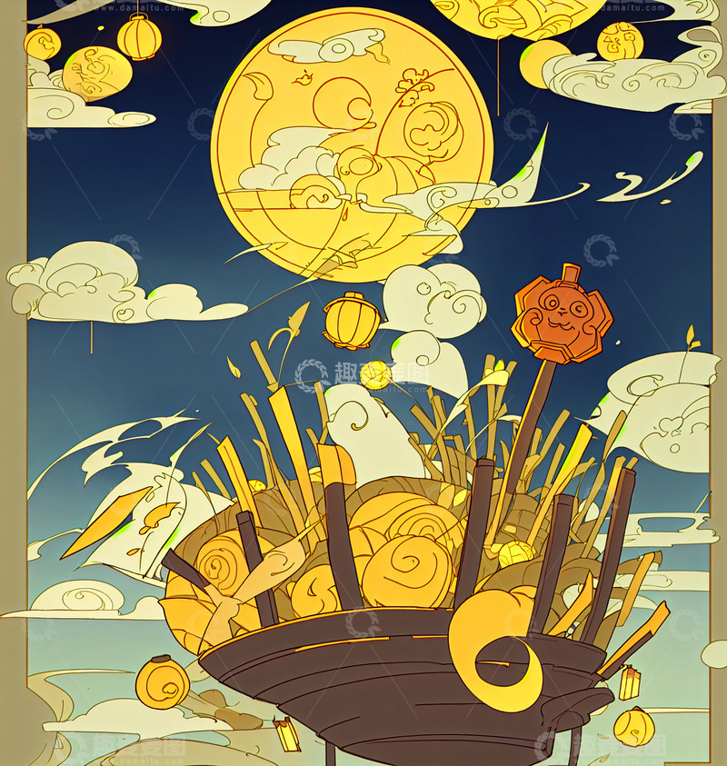 高清大图下载【趣麦麦图】中秋节插画9