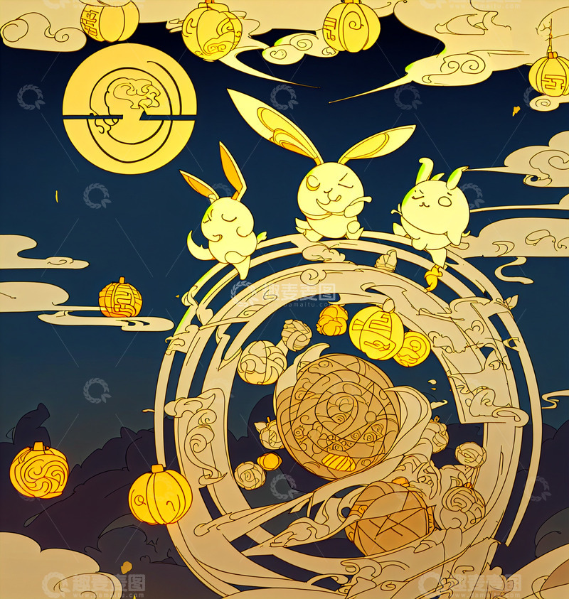 高清大图下载【趣麦麦图】中秋节插画16