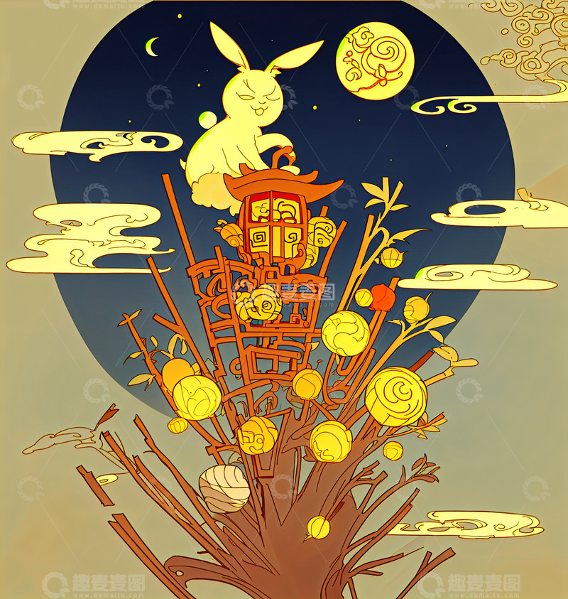 高清大图下载【趣麦麦图】中秋节插画18
