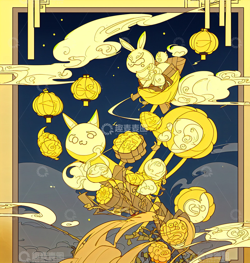 高清大图下载【趣麦麦图】中秋节插画15