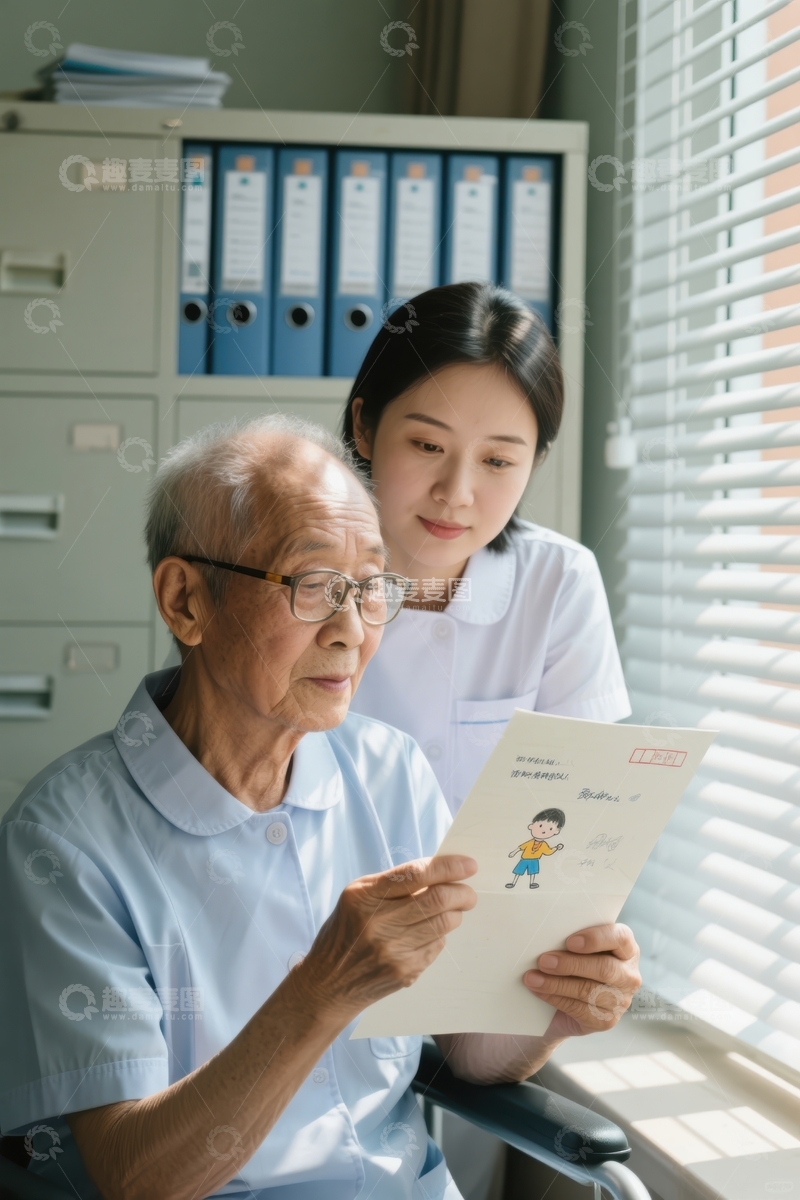 高清大图下载【趣麦麦图】关怀老人细致问诊