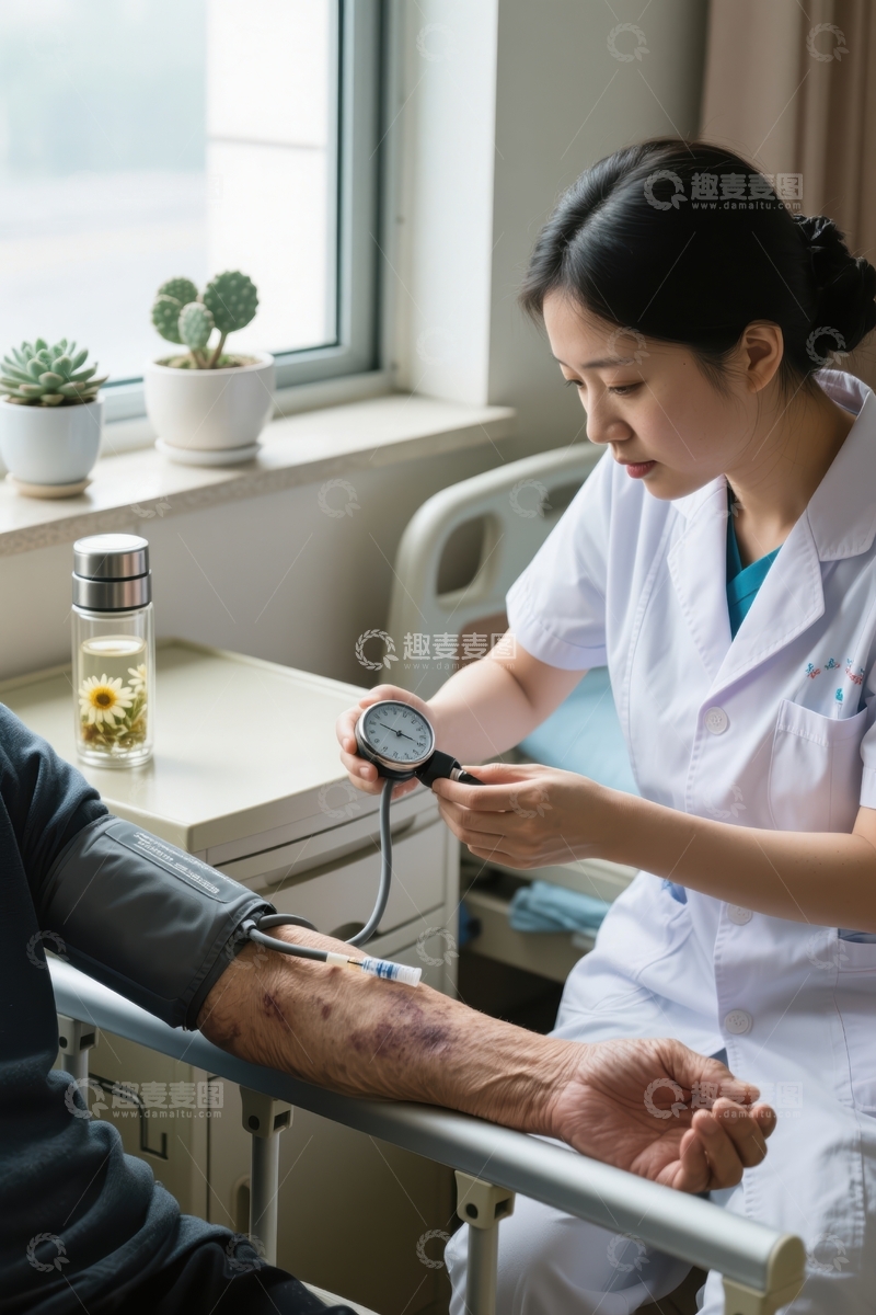 高清大图下载【趣麦麦图】医护人员为病人测量血压