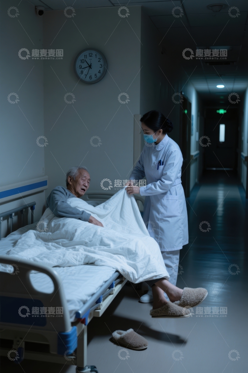 高清大图下载【趣麦麦图】病房里的老人与护士