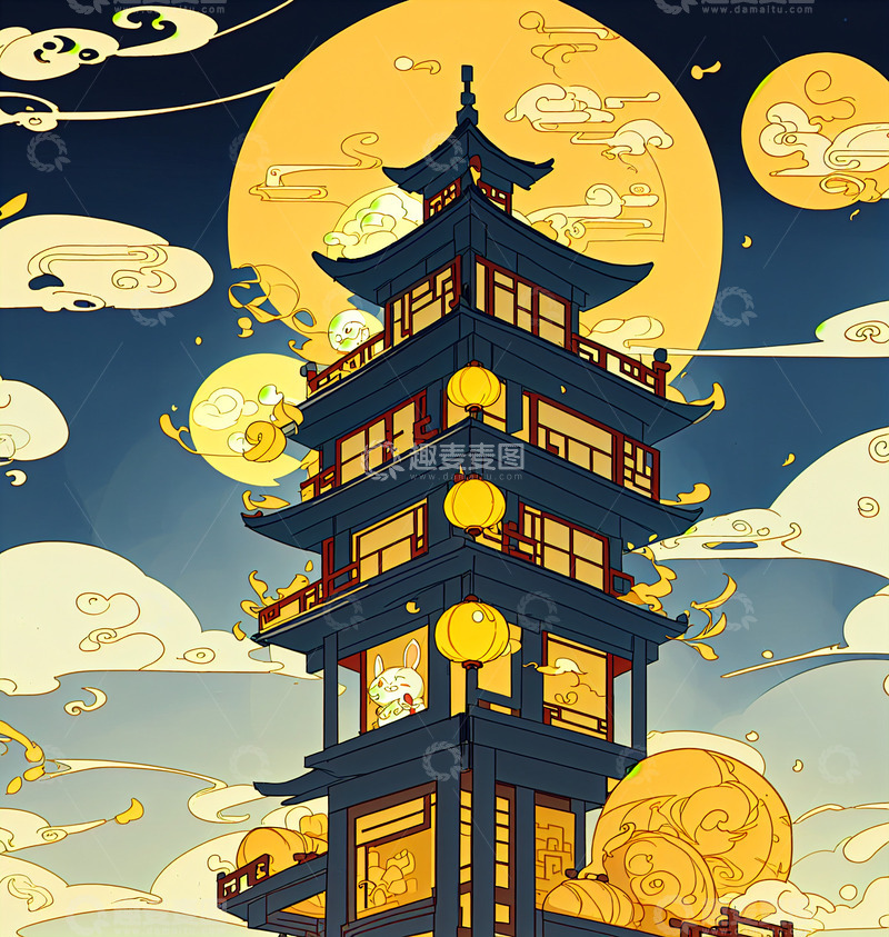 高清大图下载【趣麦麦图】中秋节插画1