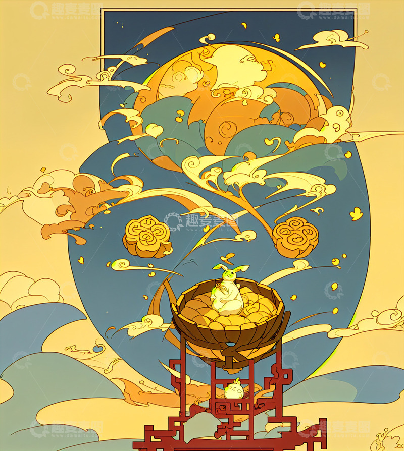 高清大图下载【趣麦麦图】中秋节插画4