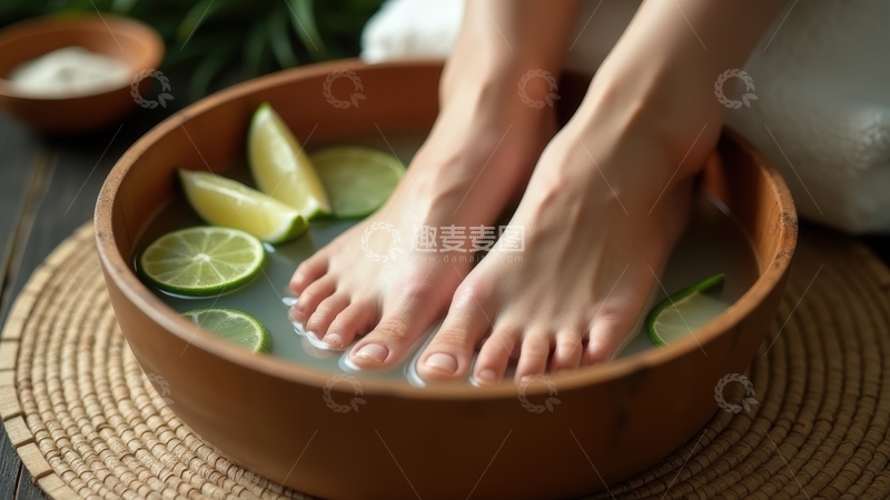 高清大图下载【趣麦麦图】青柠相伴，惬意足部浸泡时光