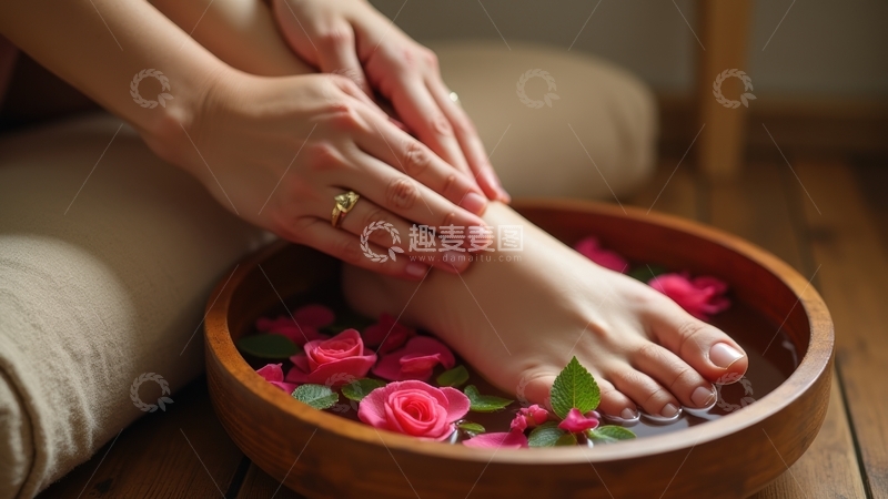 高清大图下载【趣麦麦图】玫瑰花瓣足浴，温柔呵护双足